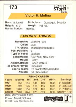 1992 Jockey Star #173 Victor Molina Back